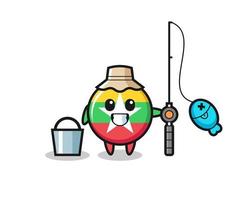 personaje mascota de la insignia de la bandera de myanmar como pescador vector
