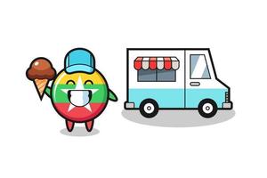 mascota, caricatura, de, myanmar, bandera, insignia, con, helado, camión vector