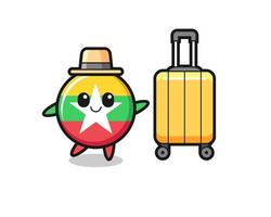 myanmar flag badge cartoon illustration with luggage on vacation vector