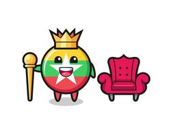 Mascot cartoon of myanmar flag badge as a king vector