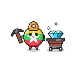 Character Illustration of myanmar flag badge as a miner vector