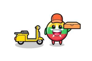 Ilustración de personaje de la insignia de la bandera de myanmar como repartidor de pizzas vector