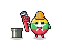 Character Illustration of myanmar flag badge as a plumber vector