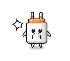 power adapter character cartoon with shocked gesture vector