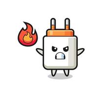 power adapter character cartoon with angry gesture vector