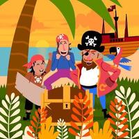Group of Pirates Found Treasure Island vector