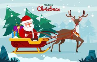 Santa Claus and His Reindeer Sleigh vector