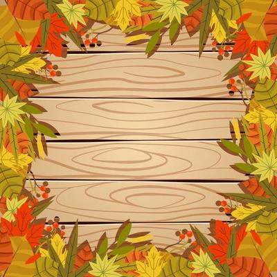 Autumn Flower Foliage on the Wood Background