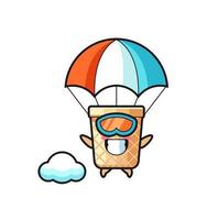 waffle cone mascot cartoon is skydiving with happy gesture vector