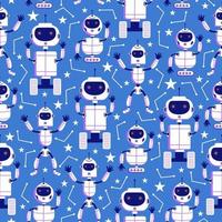 White modern cute Robotic seamless pattern isolated on blue background. Baby children fashion pattern. vector