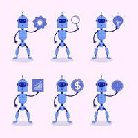 Set of six modern robot holding business element vector