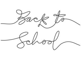 Continuous one line drawing of back to school handwritten words isolated on white background. vector