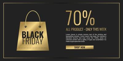 Black friday sale background with golden shopping bag and gold vector