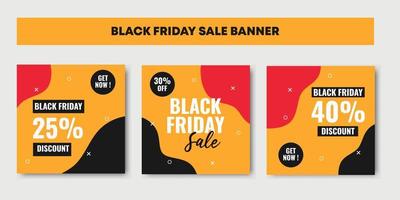 Three set of red, black and yellow Black friday sale background banner vector