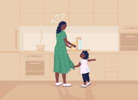 Kid distracts mother flat color vector illustration