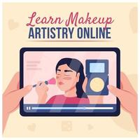 maqueta de publicación de redes sociales tutorial de belleza en línea vector