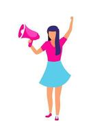 Female activist with loudspeaker semi flat color vector character