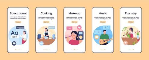 Online classes onboarding mobile app screen flat vector template