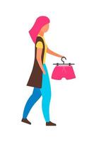 Woman keeps hanger with shorts semi flat color vector character