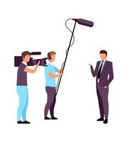 Male reporter with camera team semi flat color vector characters