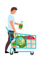 Man with full shopping cart semi flat color vector character