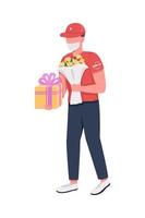 Delivery person with birthday gifts semi flat color vector character