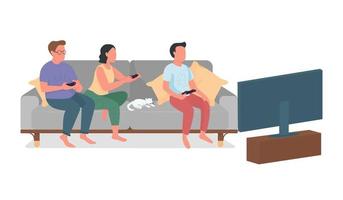 Family members playing video games semi flat color vector characters