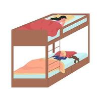 Kids sharing bunk bed for sleeping semi flat color vector characters