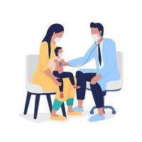 Pediatrician listening to kid with stethoscope semi flat color vector characters