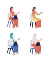 mujeres sentadas con máscaras faciales conjunto de caracteres vectoriales de color semi plano vector