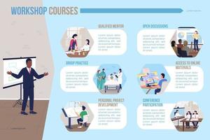 Workshop courses flat color vector infographic template