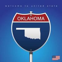 Firmar la carretera estilo americano Oklahoma y mapa vector