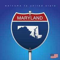 Firmar la carretera de estilo americano Maryland y mapa vector