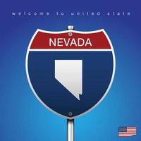 Signo de carretera estilo américa nevada y mapa vector