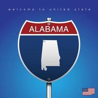 Signo de carretera estilo americano Alabama y mapa vector