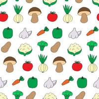 patrón sin fisuras con verduras estilo doodle. impresión para papel tapiz, papel de regalo, fondo textil. Ilustración dibujada a mano, estilo de buena nutrición. comida vegetariana sana, natural y ecológica vector