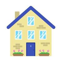 linda casa amarilla de dibujos animados, ilustración vectorial. casita con puerta y ventanas pequeñas. Ilustración plana, símbolo de inicio. icono de recursos gráficos y web, elemento de diseño. ilustración para niños vector