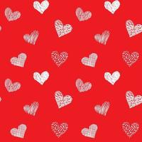 Seamless pattern with hand drawn hearts in doodle style. Red and white colors. Valentines day love and wedding texture background. Beautiful print for textile, cards, gift wrap, design and decor vector