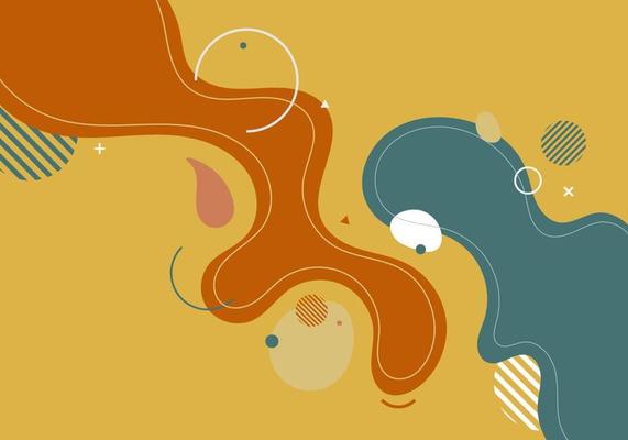 Abstract blue orange organic dynamic shapes elements lines background