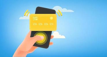 Man using credit card for payment via smartphone vector