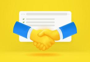 Web agreement concept with shaking hands. 3D style vector illustration