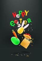 Happy Easter vector card. Easter banner with falling realistic objects. 3d style cute illustration