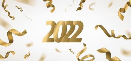 Happy new 2020 year greeting card. Golden ribbons on white background. Vector banner