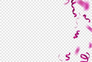 Violet silk flying ribbons on transparent background. Realistic vector illustration with copy space. Banner template