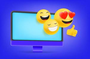 Computer screen with different emoji vector