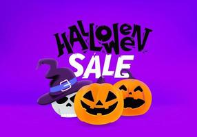 banner de vector de venta de halloween con personajes de vacaciones