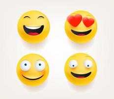 Emoticons in cute 3d style vector set isolated on white