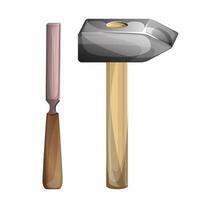 image of a hammer and chisel auxiliary tool vector