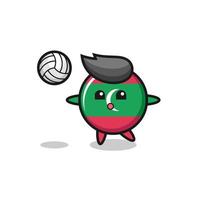 Character cartoon of maldives flag badge is playing volleyball vector