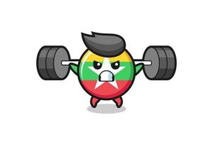 myanmar flag badge mascot cartoon with a barbell vector